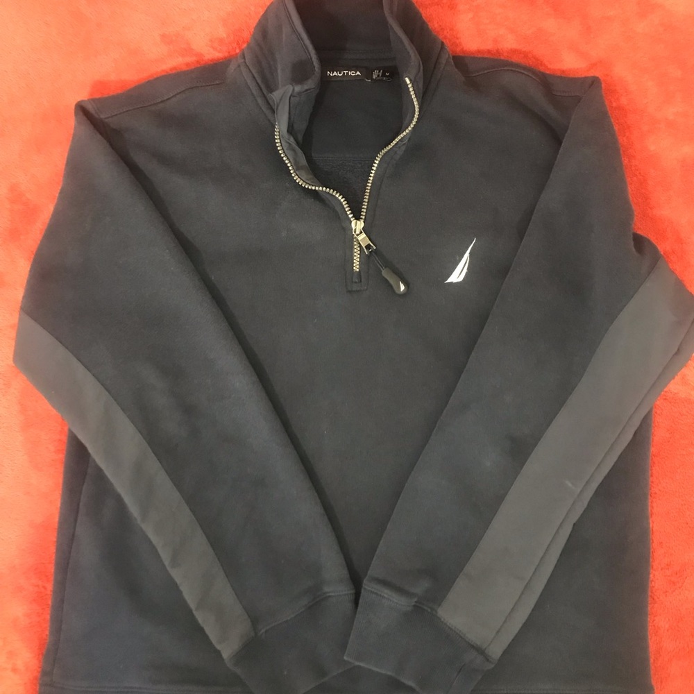 VINTAGE NAUTICA BLUE & WHITE 1/4 ZIP PULL OVER